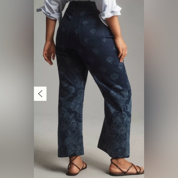 Anthropologie Maeve Colette Floral Print Denim Pants 32 Wide Leg High Rise - Picture 6 of 11